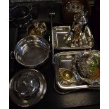 Assorted silver plated wares to include; hot water jug, entrée dish, muffin dish, extending toasting