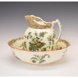 Late 19th Century transfer printed pottery jug and basin set, jug standing 29cm high, bowl 40cm