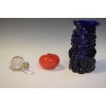 Whitefriars 'Bristol' blue glass Toby character jug, together with two novelty paperweights