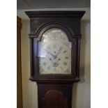 George III mahogany-cased eight day painted dial longcase clock, maker indistinct, with 12-inch