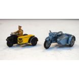 Two vintage die-cast model motorbikes with sidecars comprising Meccano Dinky Toys AA and Lesney