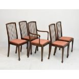 Set of five late 19th Century stained beech dining chairs, one carver, four standards