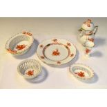 Herend Hungary hand painted porcelain to include milk jug with lid, small plate and vase, two oval