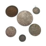 Coins - Germany 5 Marks 1913, 1 Mark 1912, Queen Victoria Ceylon 10 Cents 1897, etc (5)