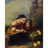 After Murillo - Oil on board - The Grape Pickers, 41cm x 32cm, in a later gilt frame