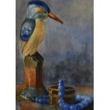 Two 20th Century English School watercolours - Still lives, Kingfisher ornament with jewellery,