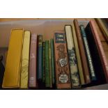Five topographical coloured prints, and quantity of Folio Society and other books