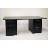 Modern black ash effect twin pedestal desk with six drawers, 182cm wide x 76cm deep, together with