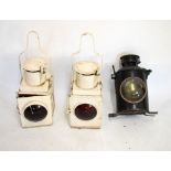 Railway Interest - Group of three signalling lamps or lanterns, to include; a pair with red bulls-