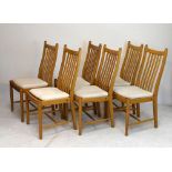 Ercol - Set of six elm high-back dining chairs having oatmeal coloured cushions on slatted seats