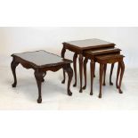 Nest of three mid 20th Century walnut occasional tables, largest 56cm wide, together with a