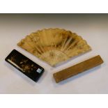 Late 19th/early 20th Century carved ivory and silk fan, signed George Sheringham, with pierced and