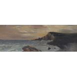 W.Carey - Pair of oils on canvas - Rocky coastal views, signed and monogrammed, 16cm x 46cm, in gilt