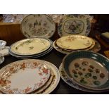 Assorted ceramics to include; pottery fruit bowl decorated with strawberries, Victorian meat plates,