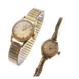 Omega - Lady's 18ct gold wristwatch, silvered circular dial with baton hours and markers, 17-jewel