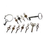 Ten assorted watch or clock winding keys, together with three further keys (13)