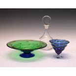 Orrefors decanter with stopper, 31cm high, and two Orrefors bowls, the larger measuring 30cm