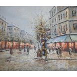 20th Century French School - Oil on canvas - Parisian street scene, 49cm x 69cm, in a gilt frame