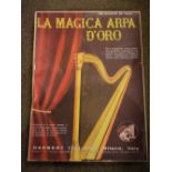 Vintage 20th Century Italian 'La Magica Arpa D'oro' children's cast metal harp, within box