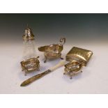 Assorted silver to include; pair of George V silver salts, London 1914, George VI silver sauce boat,