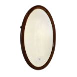 Oval mahogany and string inlaid bevelled glass mirror, 75cm x 50cm overall