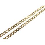 Yellow metal necklace or long chain of flattened curb link design, stamped 750, 60.5cm long, 22g