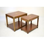 Two mahogany rectangular brass bound two tier coffee tables, the larger measuring 65cm x 53cm