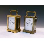 Two early 20th Century brass carriage clocks, each with single-train timepiece movement, one