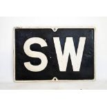 Railway Interest - Cast iron SW (Sound Whistle) sign, 73cm x 49cm