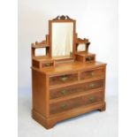 Victorian walnut and rosewood veneered dressing table with rectangular mirror, the base fitted two