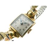 Invicta - Lady's yellow metal Art Deco-style wristwatch, with square Arabic dial, case internally