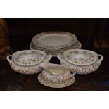 Quantity of Royal Doulton 'Woodland Rose' pattern table ware comprising oval meat plates, oval