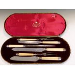 Late Victorian silver-mounted ivory-handled six piece carving set, the mounts Sheffield 1898, in box