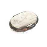 George V silver table snuff or tobacco box of oval form with banded decoration, Birmingham 1915, 2.