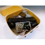 Vintage dressing case containing a selection of costume jewellery to include bead necklaces,