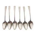 Set of six George III Old English-pattern teaspoons with bright-cut engraving, London 1807, 2toz