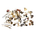 Large selection of gilt metal cufflinks, tie-clips, etc