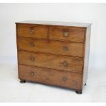 19th Century mahogany chest of two short over three graduated long drawers on bun feet, 113cm wide