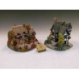 Two Lilliput Lane resin buildings - The Priest's House, and Crendon Manor, and one other small
