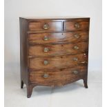 19th Century mahogany bow front chest of two short over four long graduated drawers on spade bracket