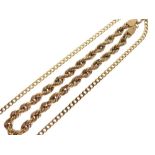 9ct gold necklace of filed curb link design, 51cm long, together with a 9ct gold bracelet, 19cm