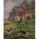 R.O. Hind - Watercolour - Huntsman with hounds in full cry, signed and dated 1942, 34cm x 26.5cm,