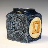 Troika pottery vase of cuboid form with typical geometric decoration, 9.5cm high