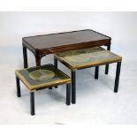 Reproduction mahogany coffee table of canted oblong design on chamfered square section supports,
