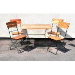 Slatted pine and metal five piece garden set comprising rectangular table, 100cm x 68cm, and four