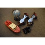 Tico Toys Turbo Jet Cruiser, timplate table globe, pair of vintage 'Acoskate' roller skates, and a