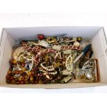 Large selection of costume jewellery to include bead necklaces, simulated pearls, fish brooch marked