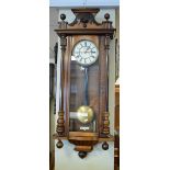 Early 20th Century walnut-cased twin-weight Vienna wall clock, with Gustav Becker-style red and