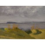 Elyse Parkin - Oil on board - Sand Bay looking towards Flat Holm, 14cm x 19cm, in a limed frame