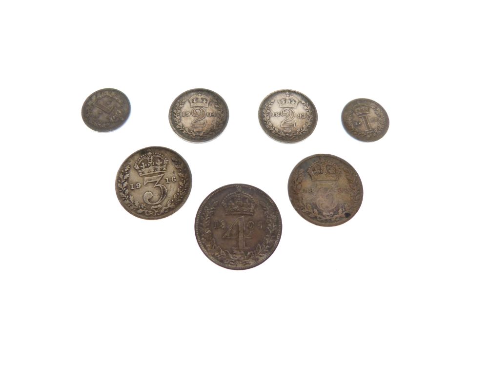 Coins - Seven assorted Maundy Money coins comprising: Queen Victoria 1893, 1d-3d, Edward VII 1904